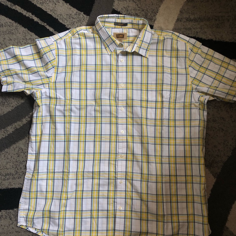 The Foundry Supply Co. Men's White Plaid Button-Down Shirt with Yellow and Blue